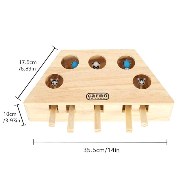 Pet Cat Interactive Play Teaser Toy Cat Toys Indoor Solid Wooden Cat Hunting Whack Toy Interactive 3/5-holed Mouse Seat Scratch